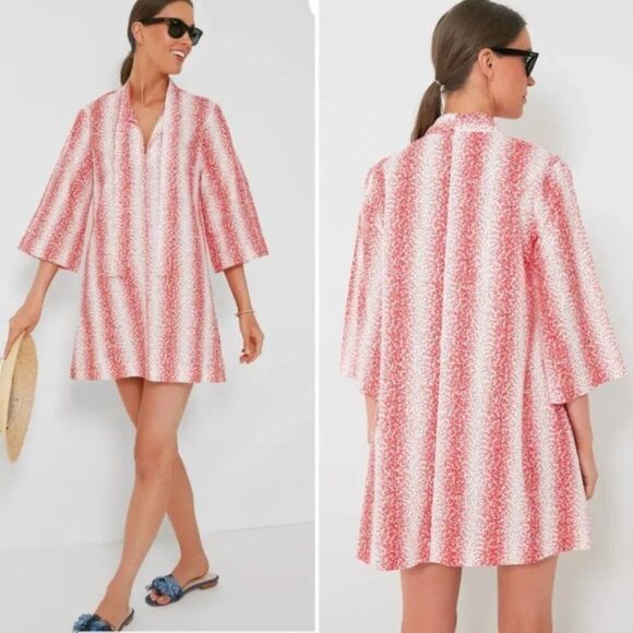 NWT! Tuckernuck Resort Beach Speckled Coral Poplin Marseille Caftan Dress XXL - Picture 1 of 5